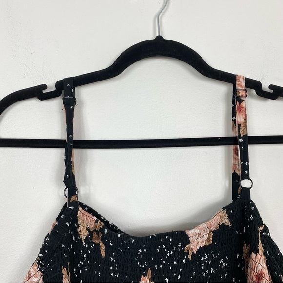 Torrid Black Floral Smocked Cold Shoulder Blouse - Picture 7 of 8